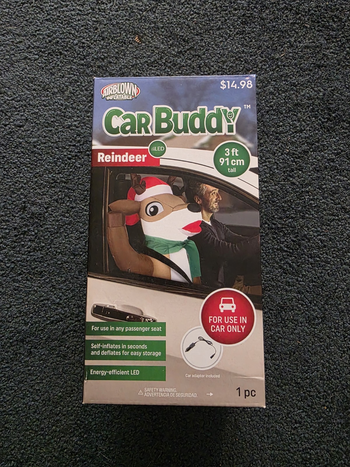 Gemmy Airblown Inflatable Reindeer Car Buddy 3 Ft Energy Efficient Led light 