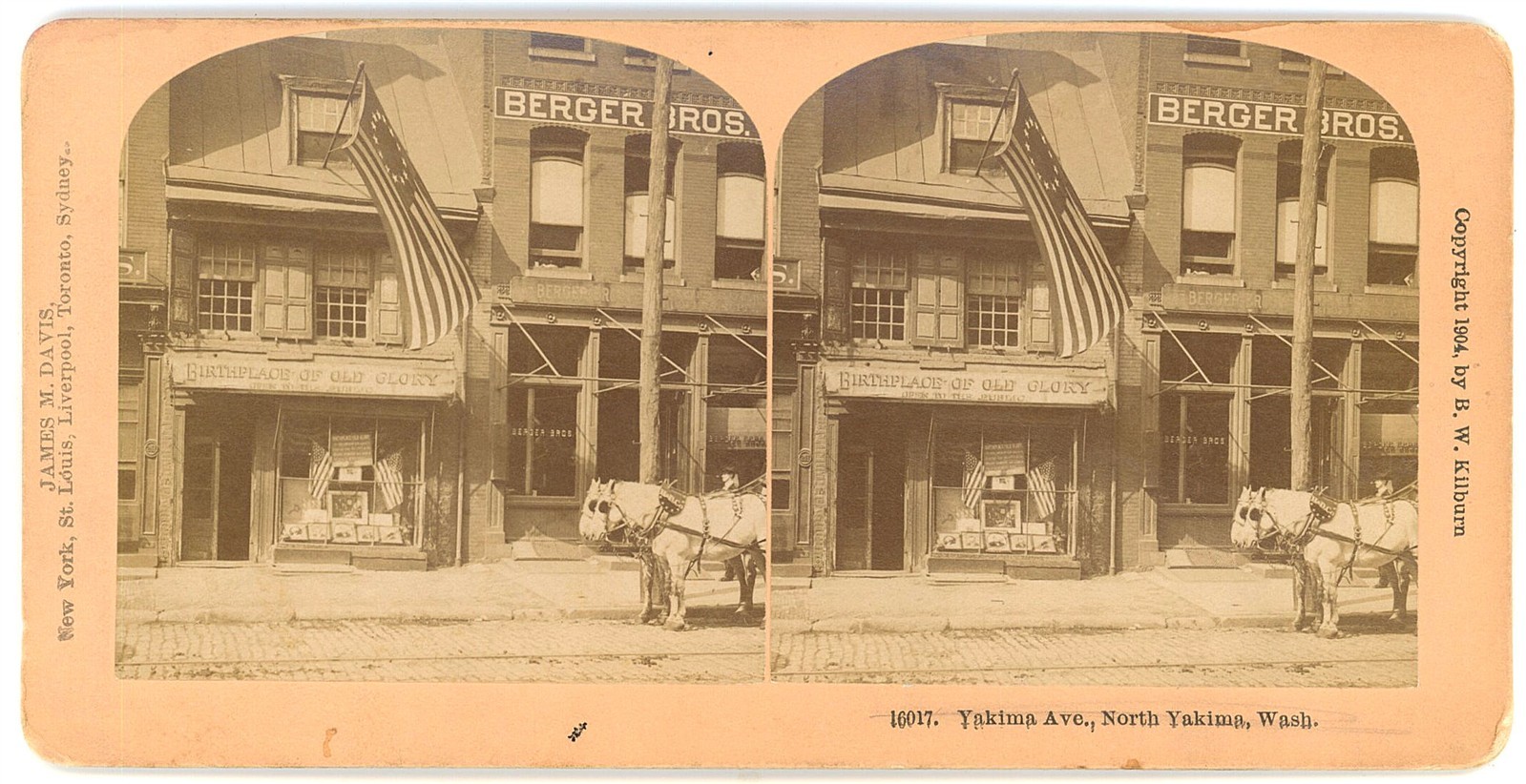 WASHINGTON STEREOVIEW - Yakima Street & Storefronts - BW Kilburn c1904 RARE