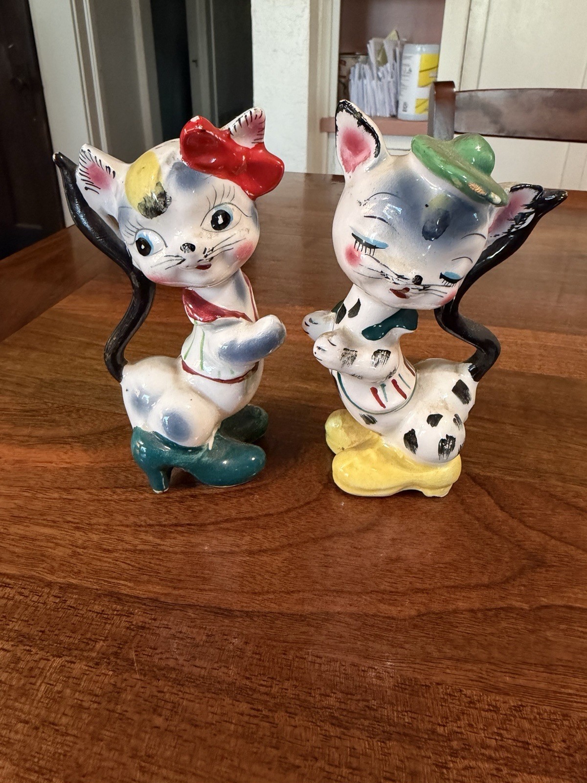 Vintage Japan Anthropomorphic Cat Salt and Pepper Shakers 1950s Kitsch