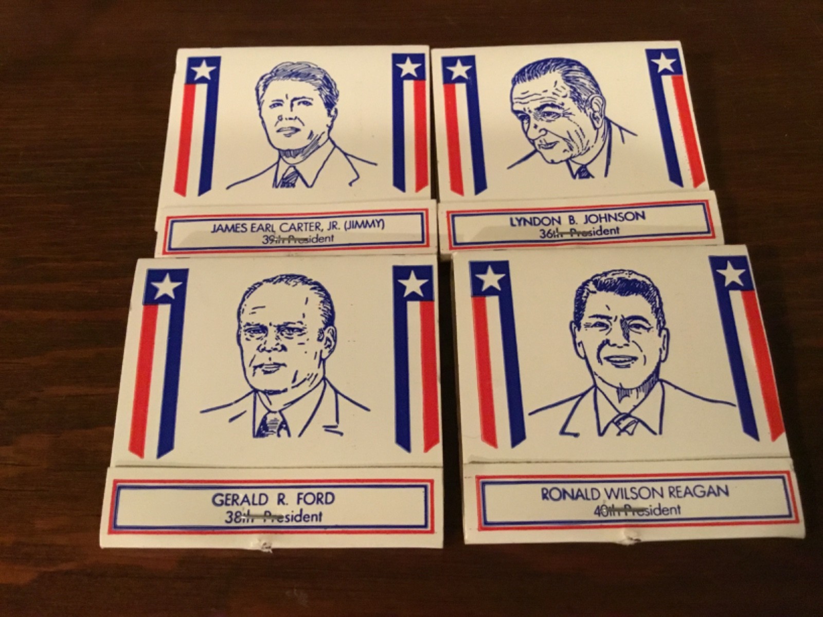 4 Vtg Matchbook Covers U.S. Presidents Carter Ford Reagan Johnson Diamond Match