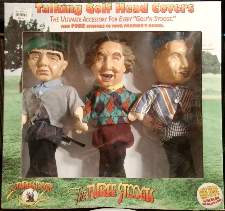 Three Stooges Talking Golf Club Head Covers Moe Larry Curly New in Box from 1997