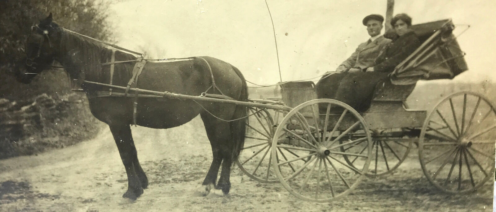 Antique RPPC Photo Horse Drawn Buggy Carriage Young Couple Id’d Maggie M.C.T #39