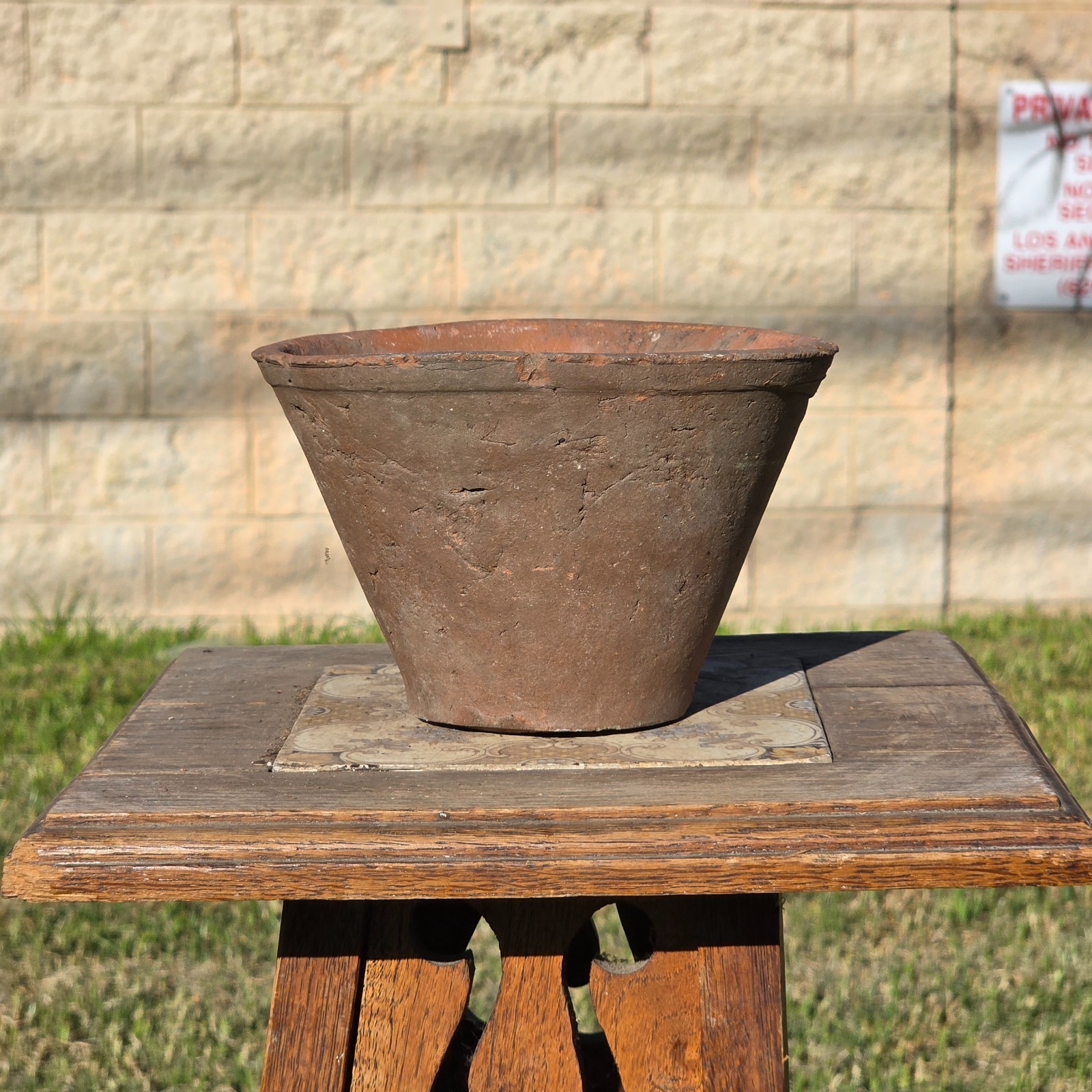 Antique French Terracotta Pine Resin Collecting Pot Clay Sap Planter Bowl Rustic