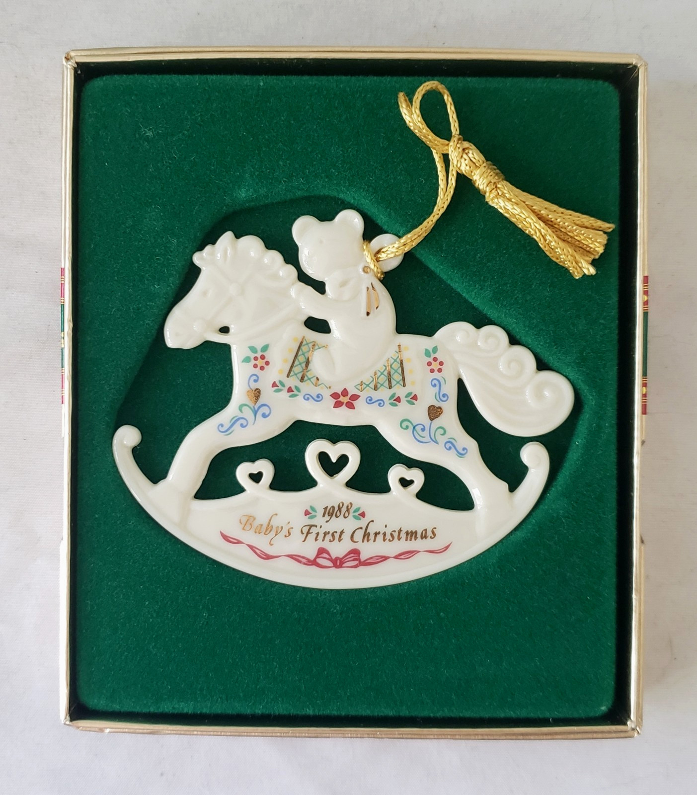 Lenox 1988 Baby’s First 1st Christmas Rocking Horse Teddy Bear China Ornament