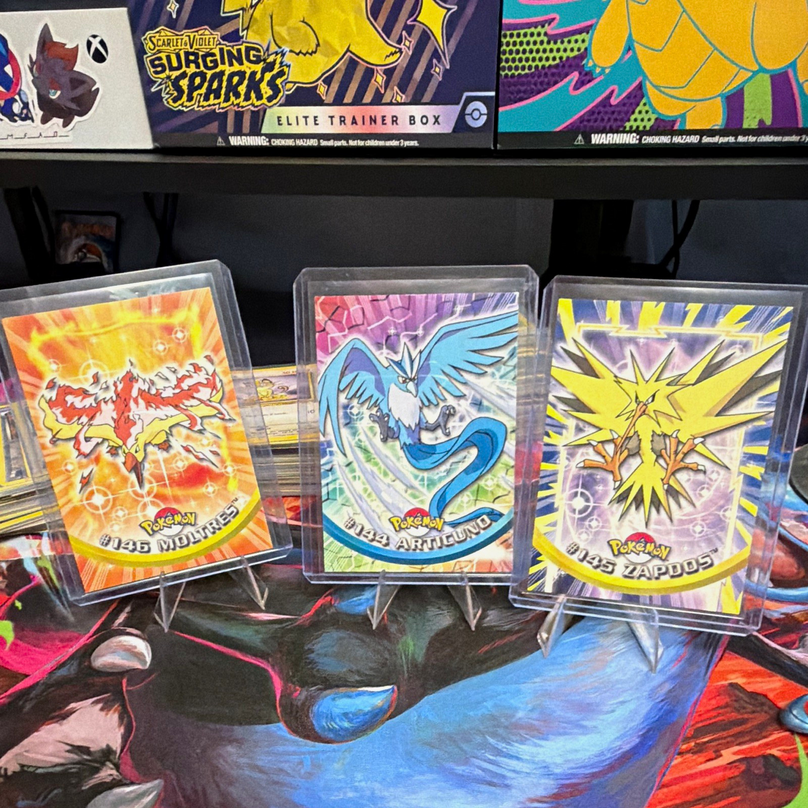 Topps Pokémon 1999 3-Card Lot #143-145 Moltres, Articuno, Zapdos. Blue label