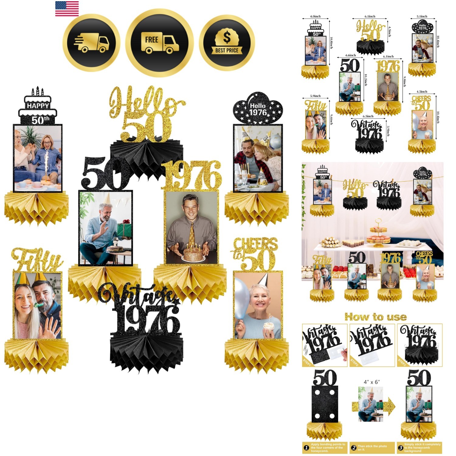 50th Birthday Decorations Vintage 1976 Photo Table Toppers for Women Men 50th Birthday Decorations Vintage 1976 Photo Table Toppers for Women Men