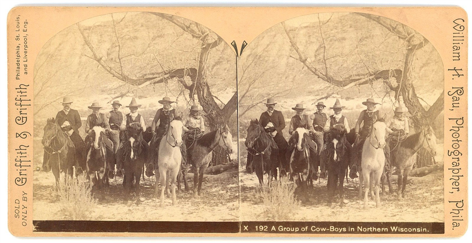 WISCONSIN STEREOVIEW - Group of Cowboys on Horseback - Griffith 1890s
