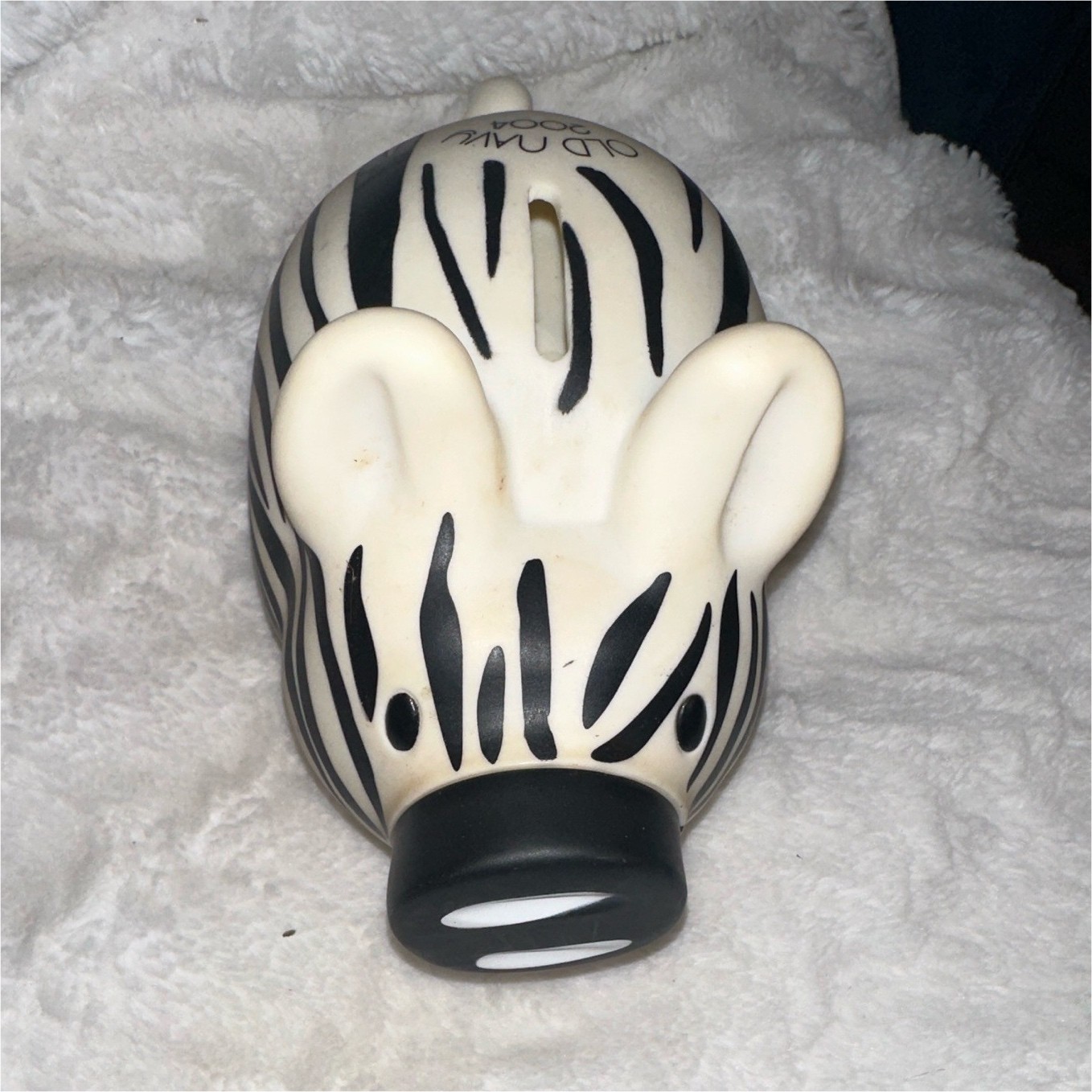 Old Navy 2004 Zebra Print Ceramic Promotional Piggy Bank Black & White