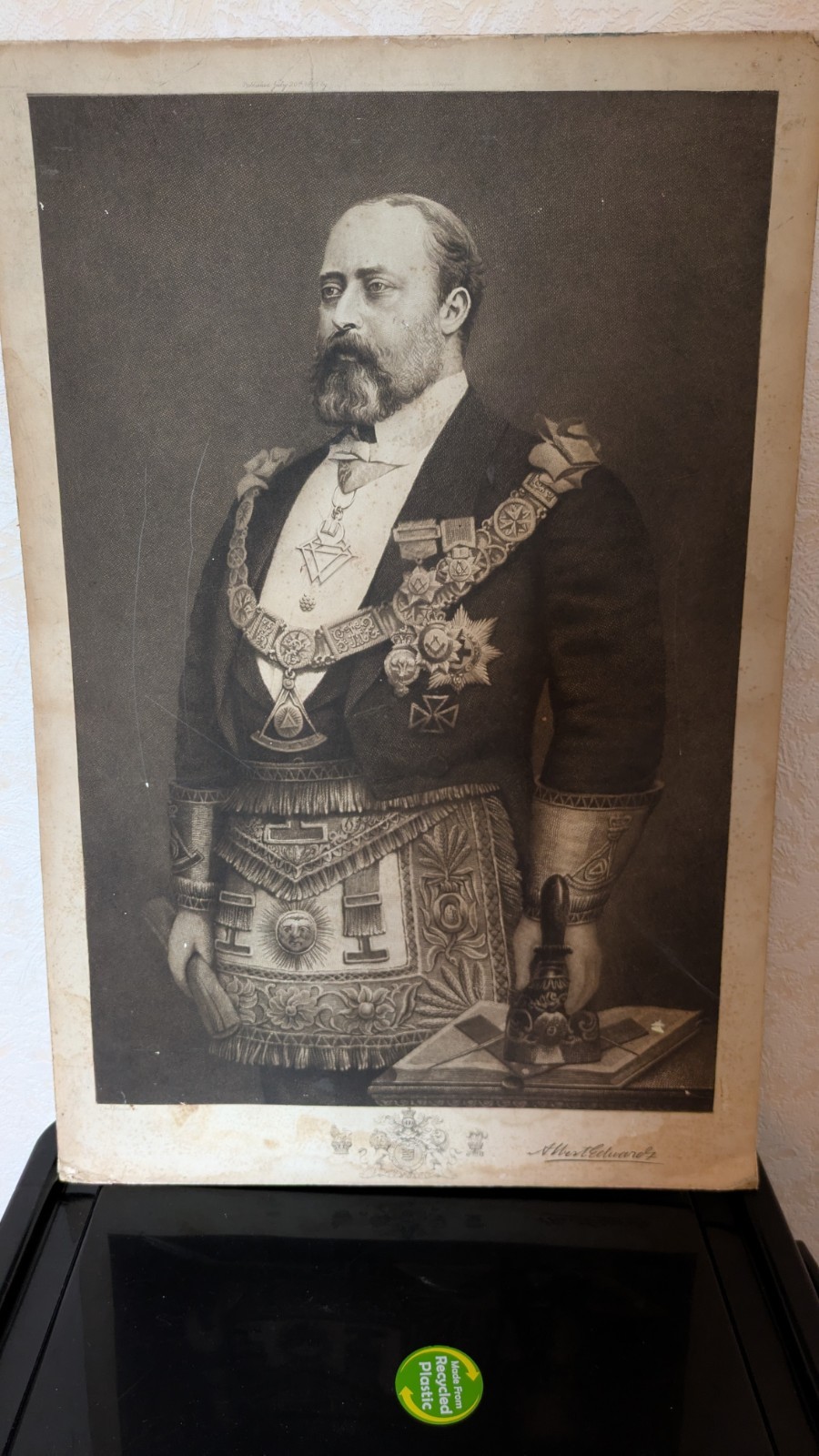 large 1904 KING EDWARD VII photographic portrait IN MASONIC UNIFORM