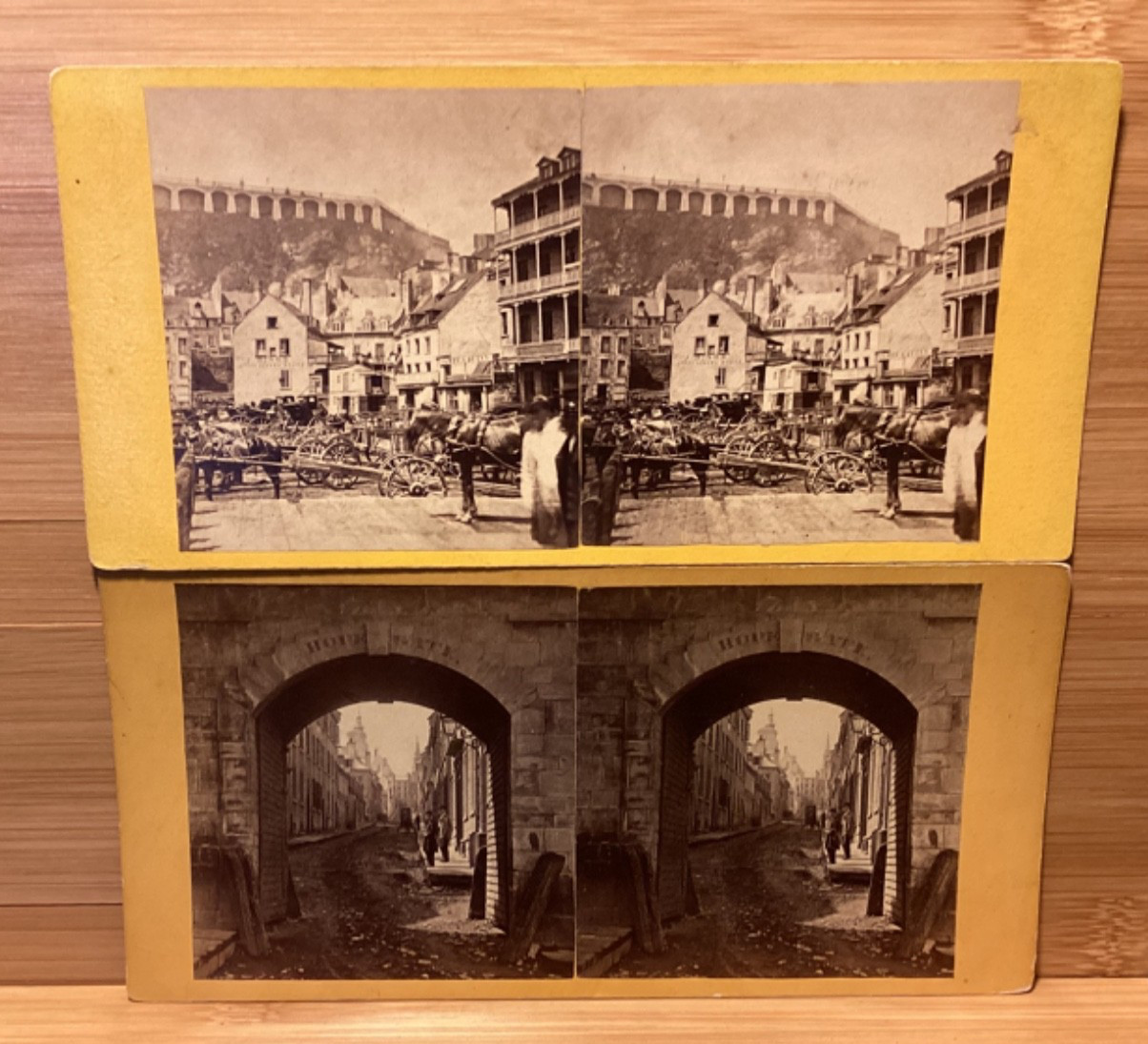 C. 1870s 2 RARE Quebec City Stereoviews - Saint-Famille St. & Dufferin Terrace
