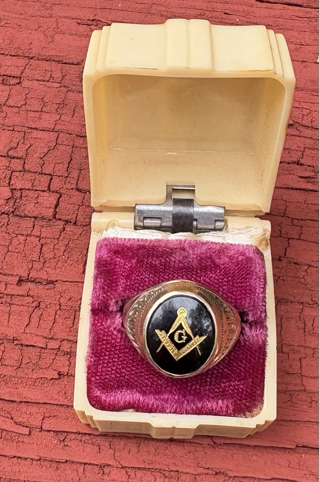 Vtg 10K Gold Masonic Ring Black Onyx 5.9 Grams Men\'s Size 10.75 Mason