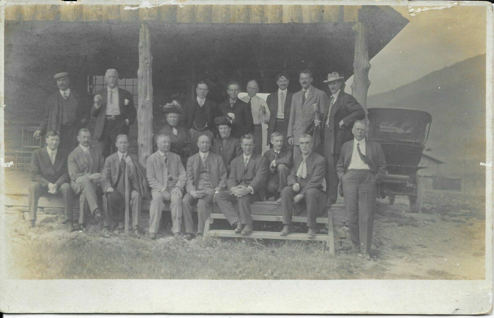 Postcard RPPC c1910s Businessmen in Front of Pavilion and Car [182]