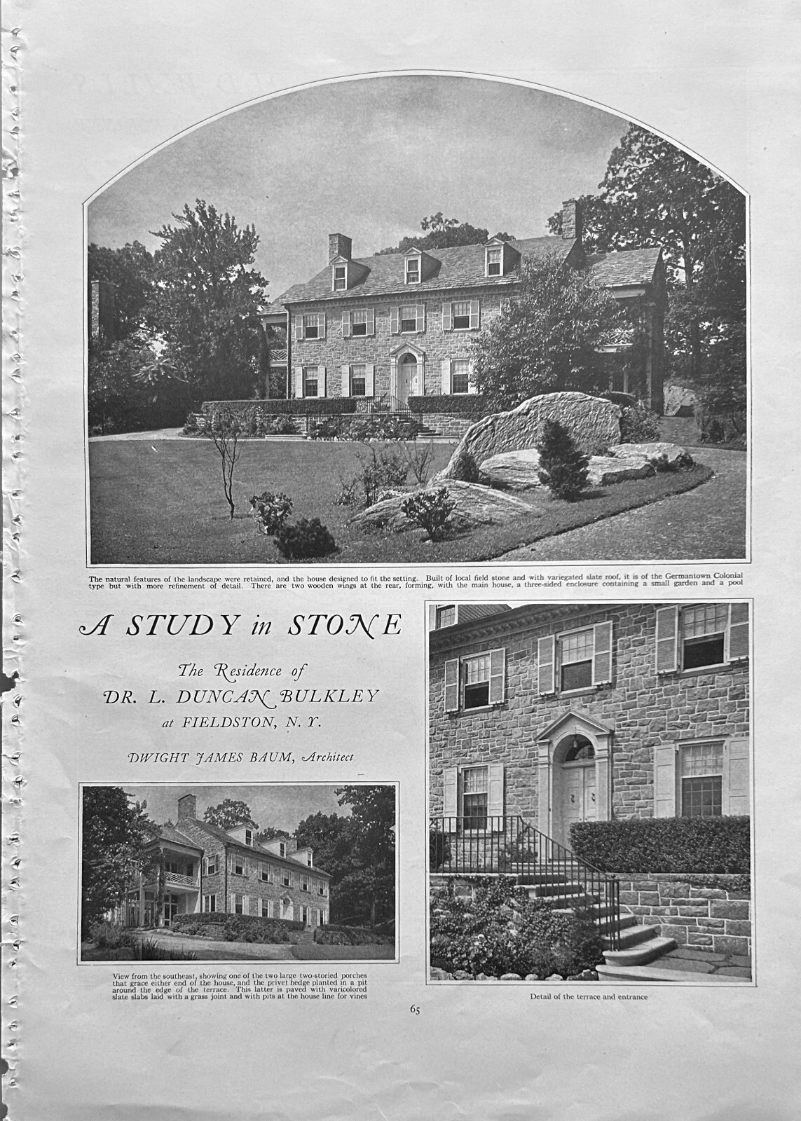 Dr. L. Duncan Bulkley Home 1923 Fieldstone NY Dwight James Baum Architect