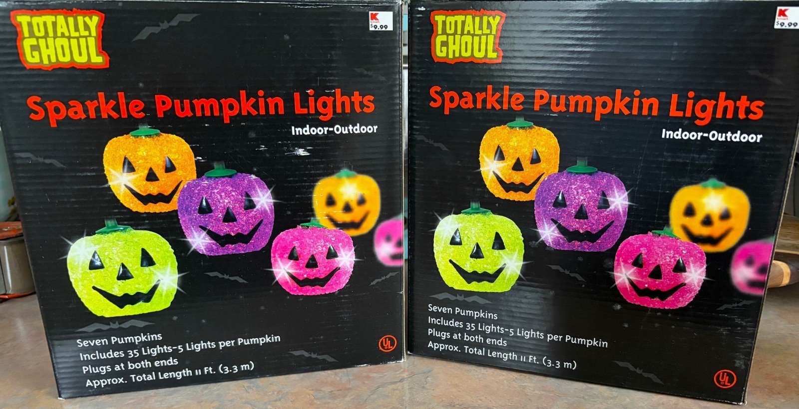 2 Vtg Totally Ghoul Sparkle Pumpkin String Lights~Halloween~Indoor/Outdoor~Nice