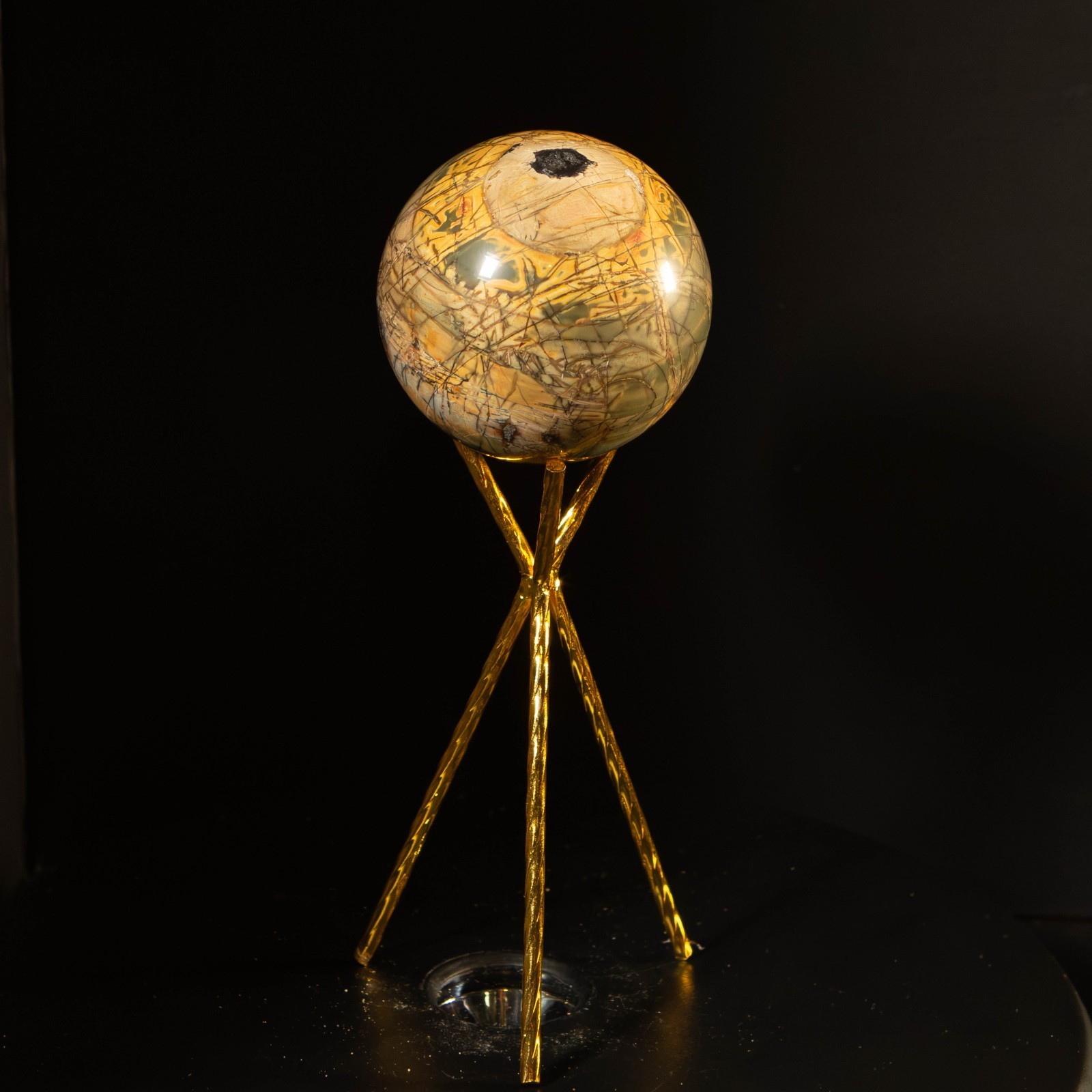 Rare Museum Grade Picasso Jasper Earth Globe Sphere 65mm 382g Gold Tripod Stand