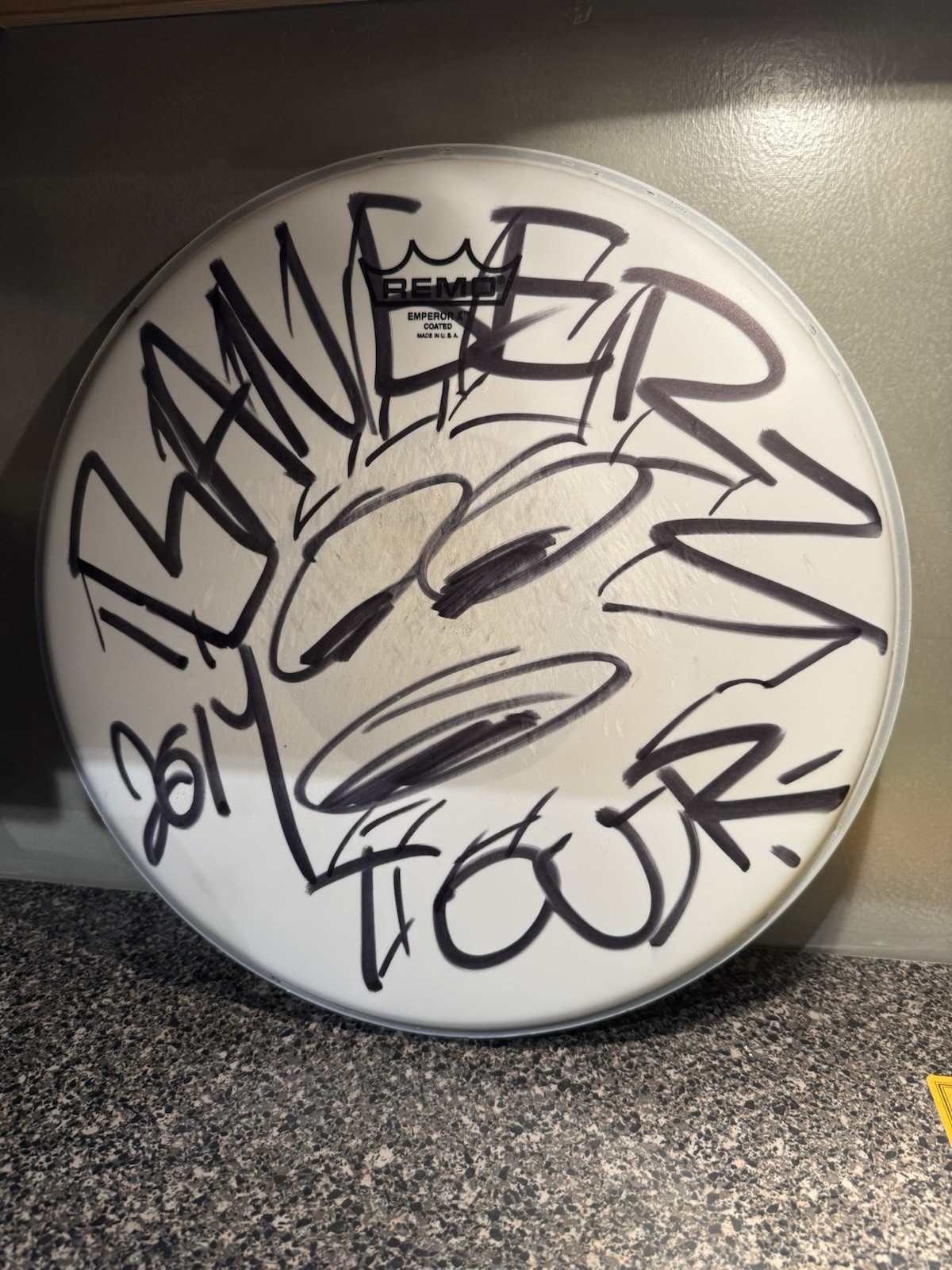 Miley Cyrus ONE OF A KIND Drawing on a Drum Head 14”  During 2014 BANGERZ Tour