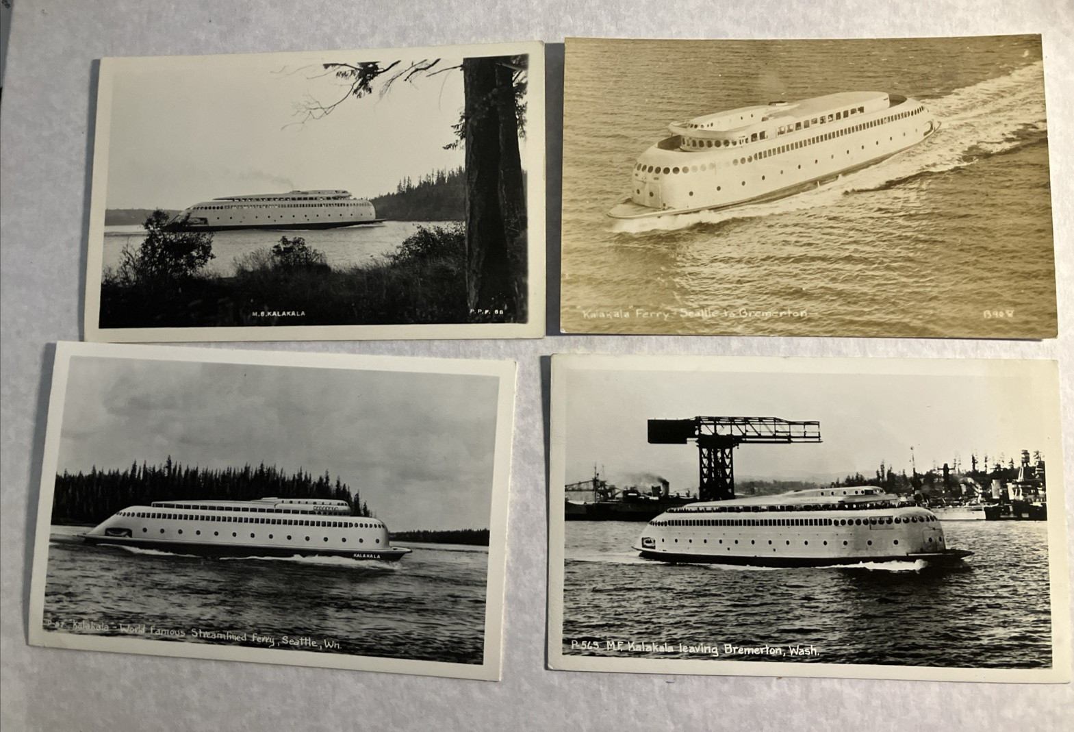 4 Post Card lot First Streamliner Motor Ferry, M.S. Kalakala Seattle WA RPPC KA1