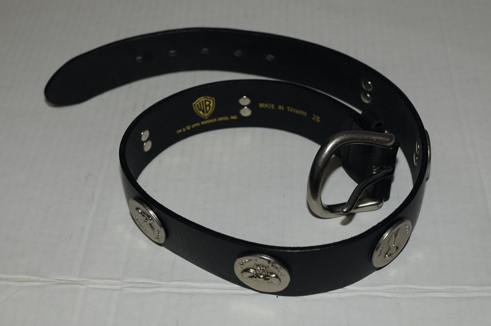 Vintage 92s Warner Brothers LOONEY TUNES Leather Belt Size28 BLACK VTG28
