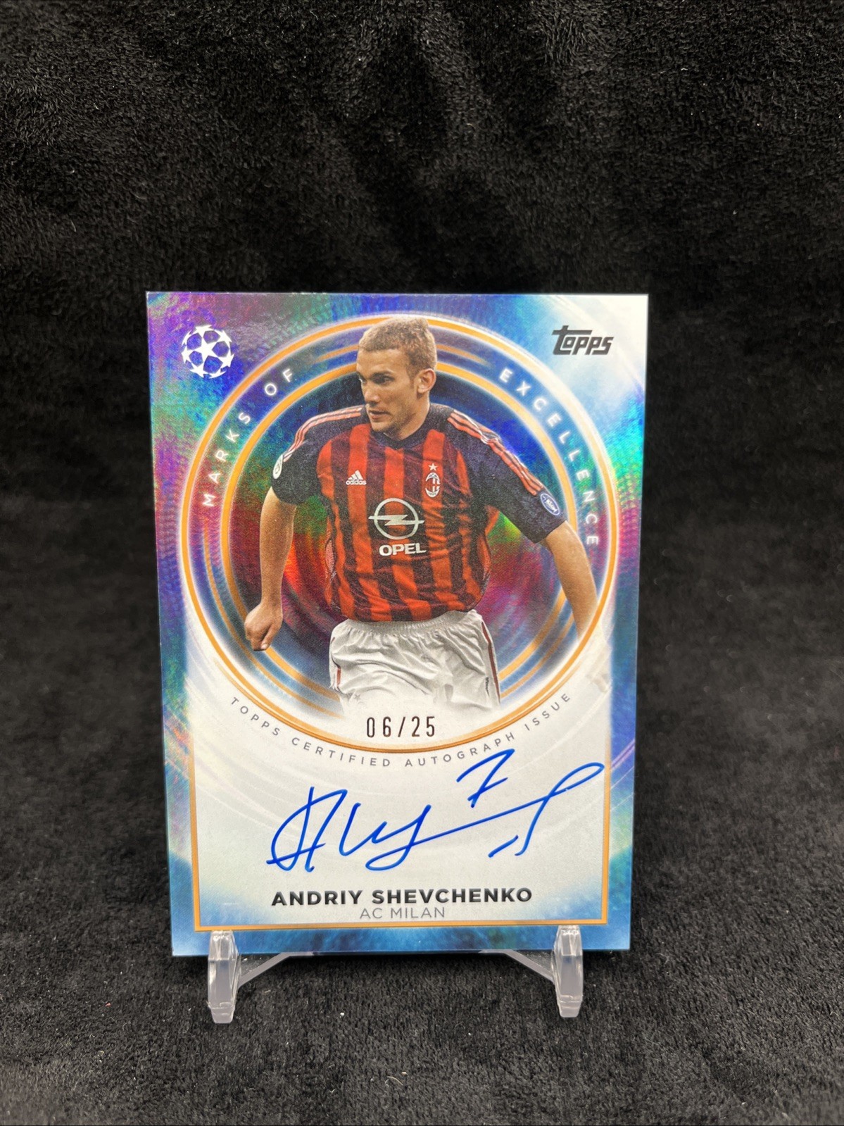 2025-26 TOPPS MUSEUM UCC ANDRIY SHEVCHENKO MARKS OF EXCELLENCE AUTO ORANGE /25