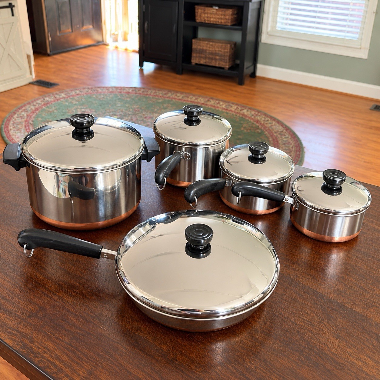 Vtg REVERE WARE Stainless Steel Copper Bottom Pot & Pan Set w/ Lid Set Complete