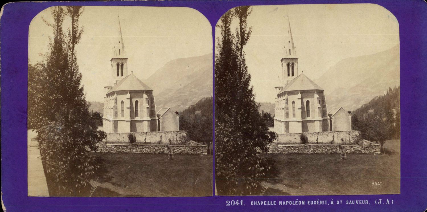 France, Saint-Sauveur, Napoleon Eugenie Chapel, vintage print, ca.1870 stereo 