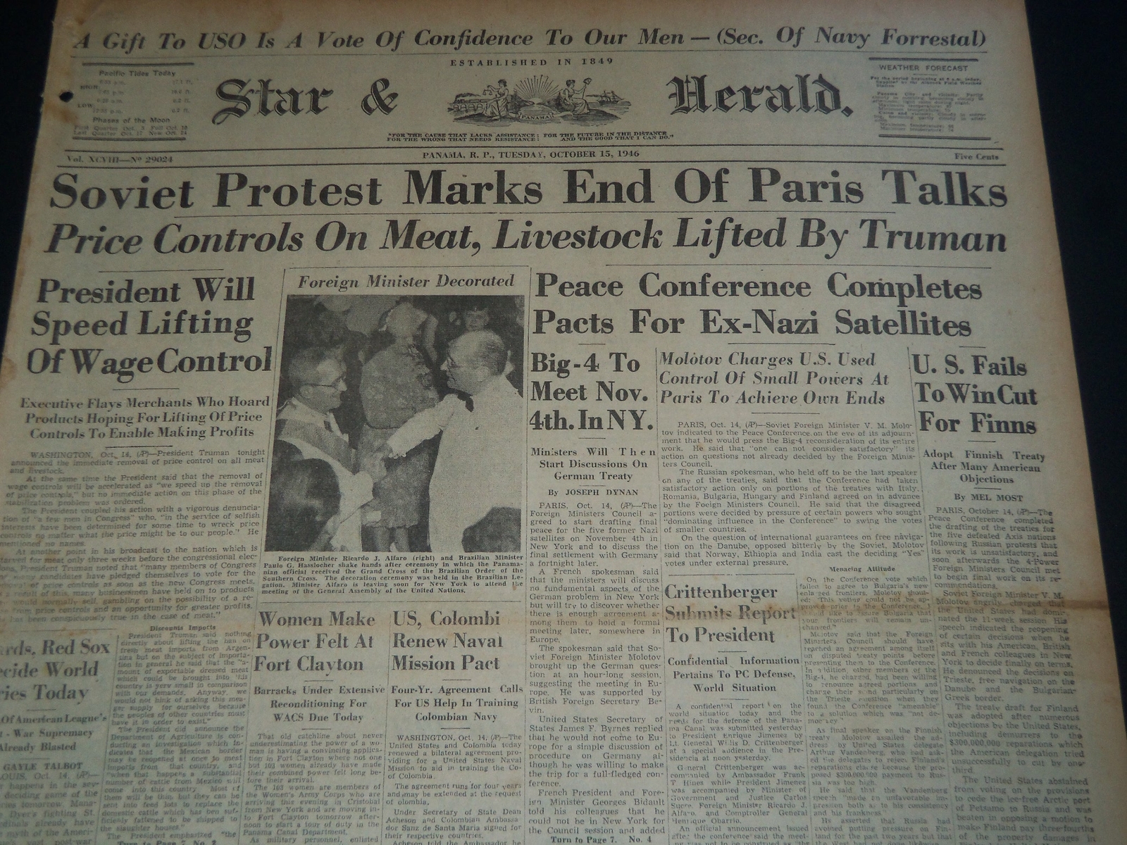 1946 OCTOBER 15 PANAMA STAR & HERALD - 11 NAZI LEADERS TO HANG TOMORROW- NT 7536