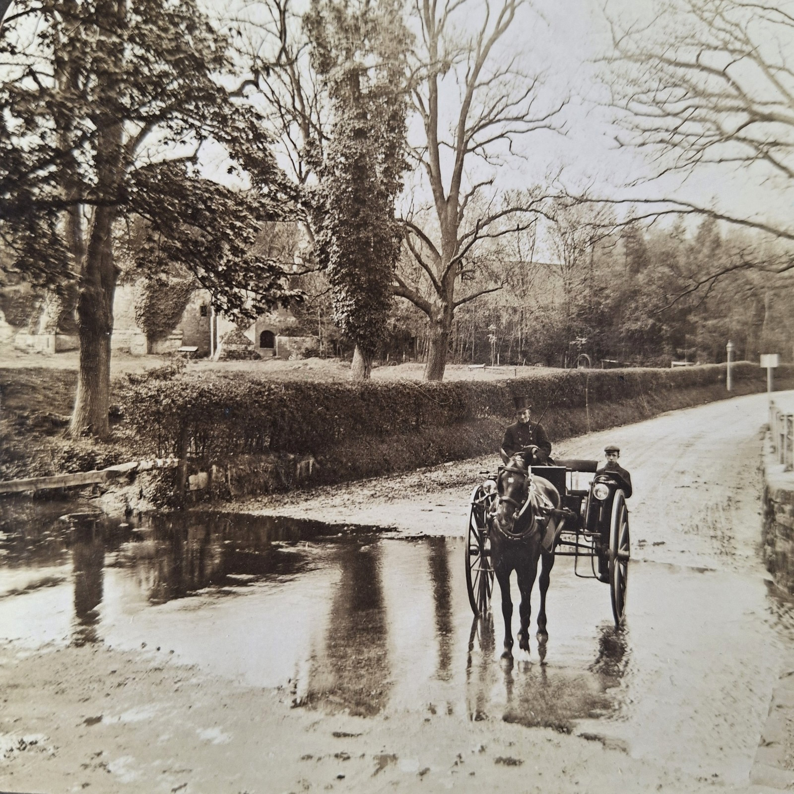 Stereoview Antique Photograph Ford Near Ruins Kenilworth Castle H.C. White c1902