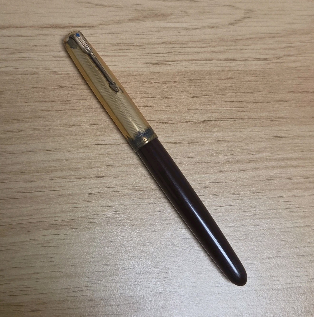 Vintage Parker 51 Vacumatic Fountain Pen Blue Diamond Gold Filled Cap 1940s