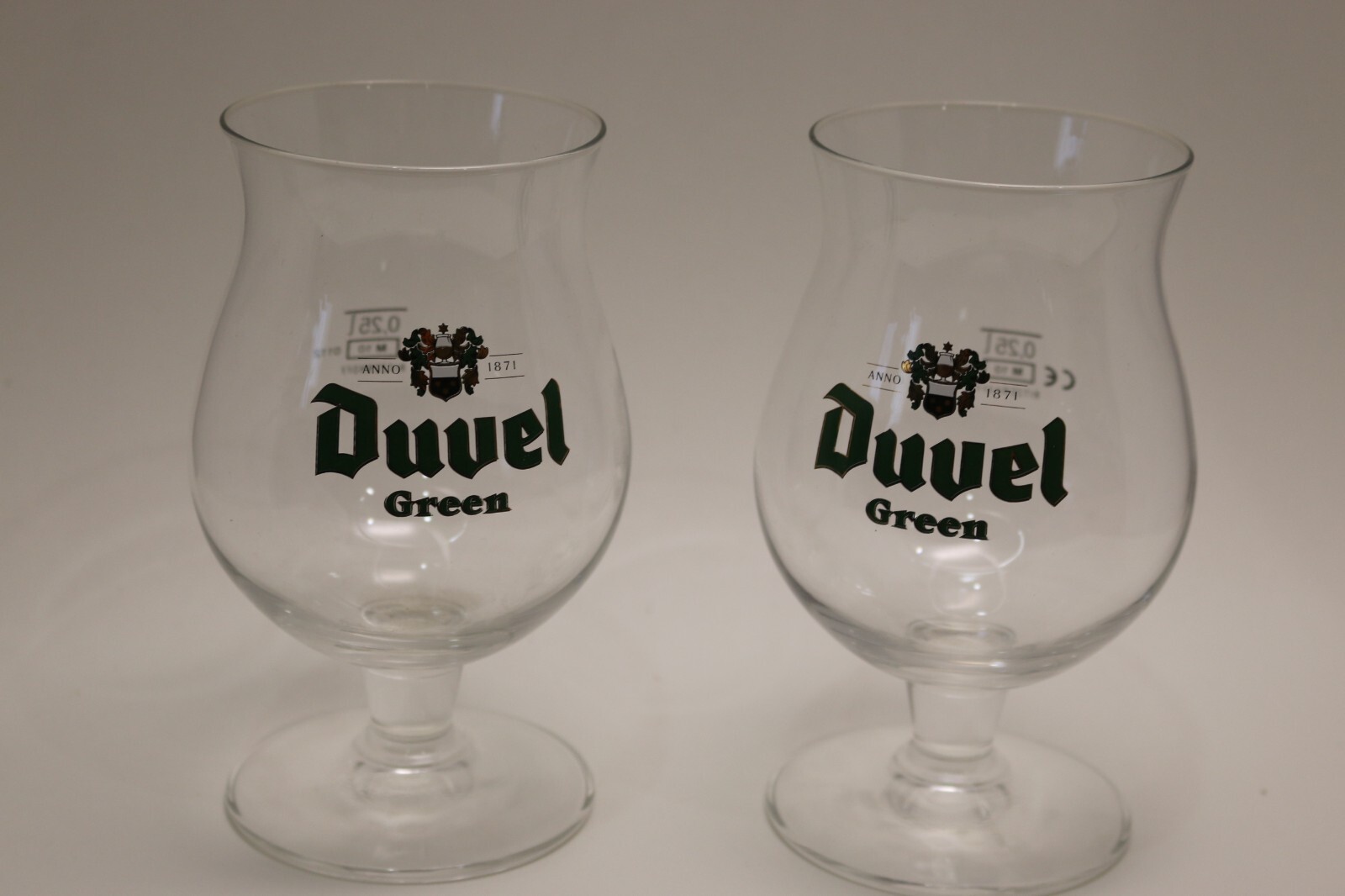 Pair of Duvel Green Tulip Glasses, Belgium Moortgat, 0.25 L Snifter