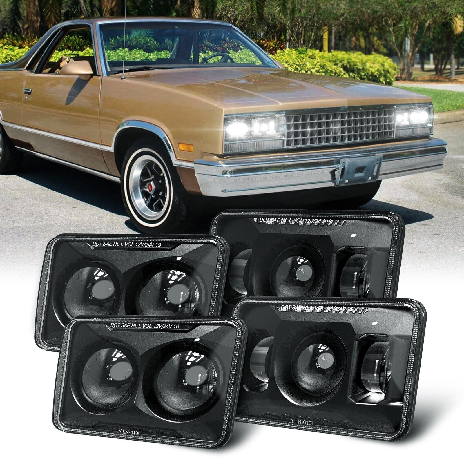 4PCS Black 4x6\'\' LED Headlights Hi/Lo Sealed Beam For Chevy EI Camino 1982-1987