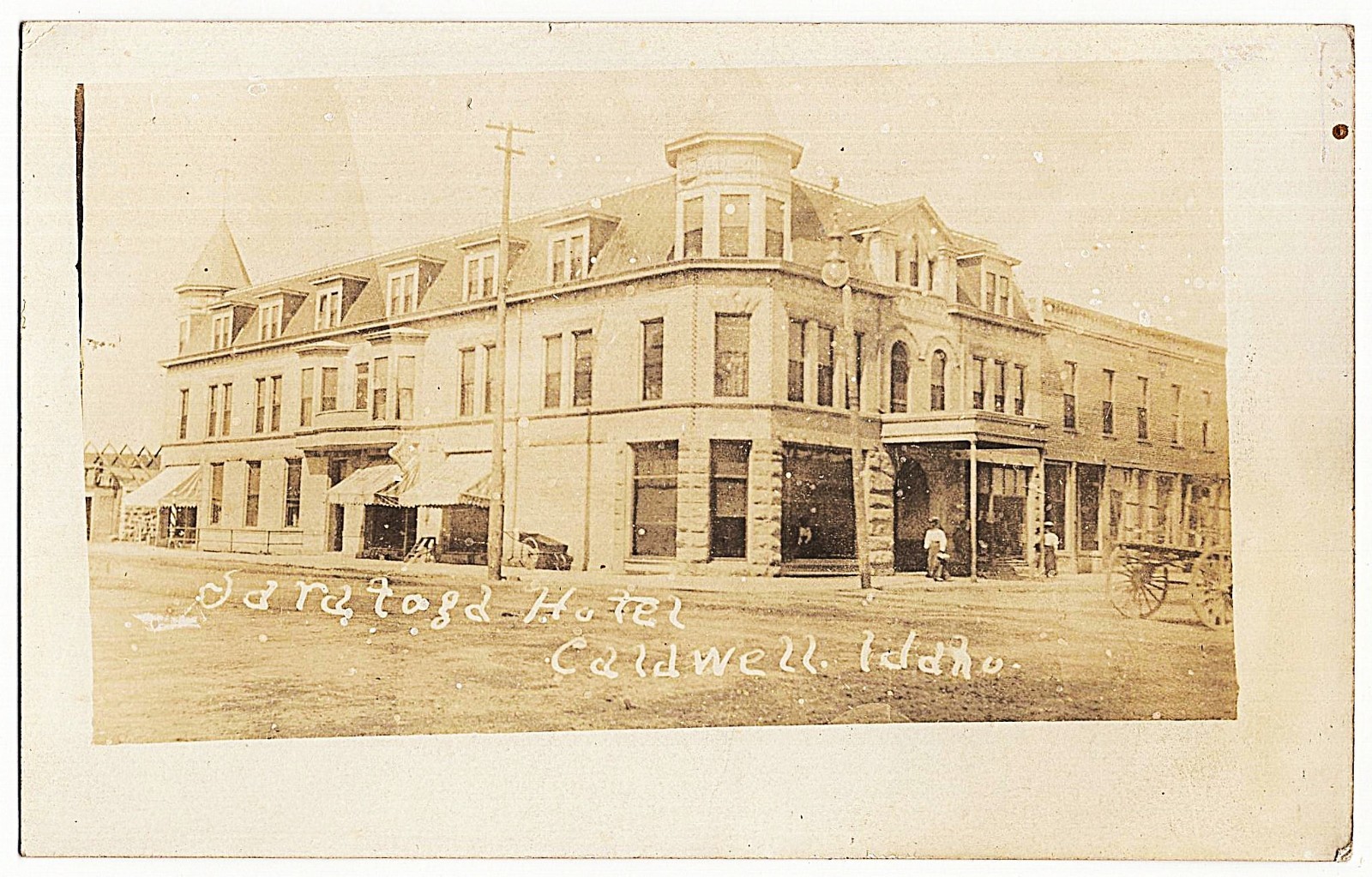 real photo Caldwell ID - Saratoga Hotel mailed 1907 antique postcard RPPC