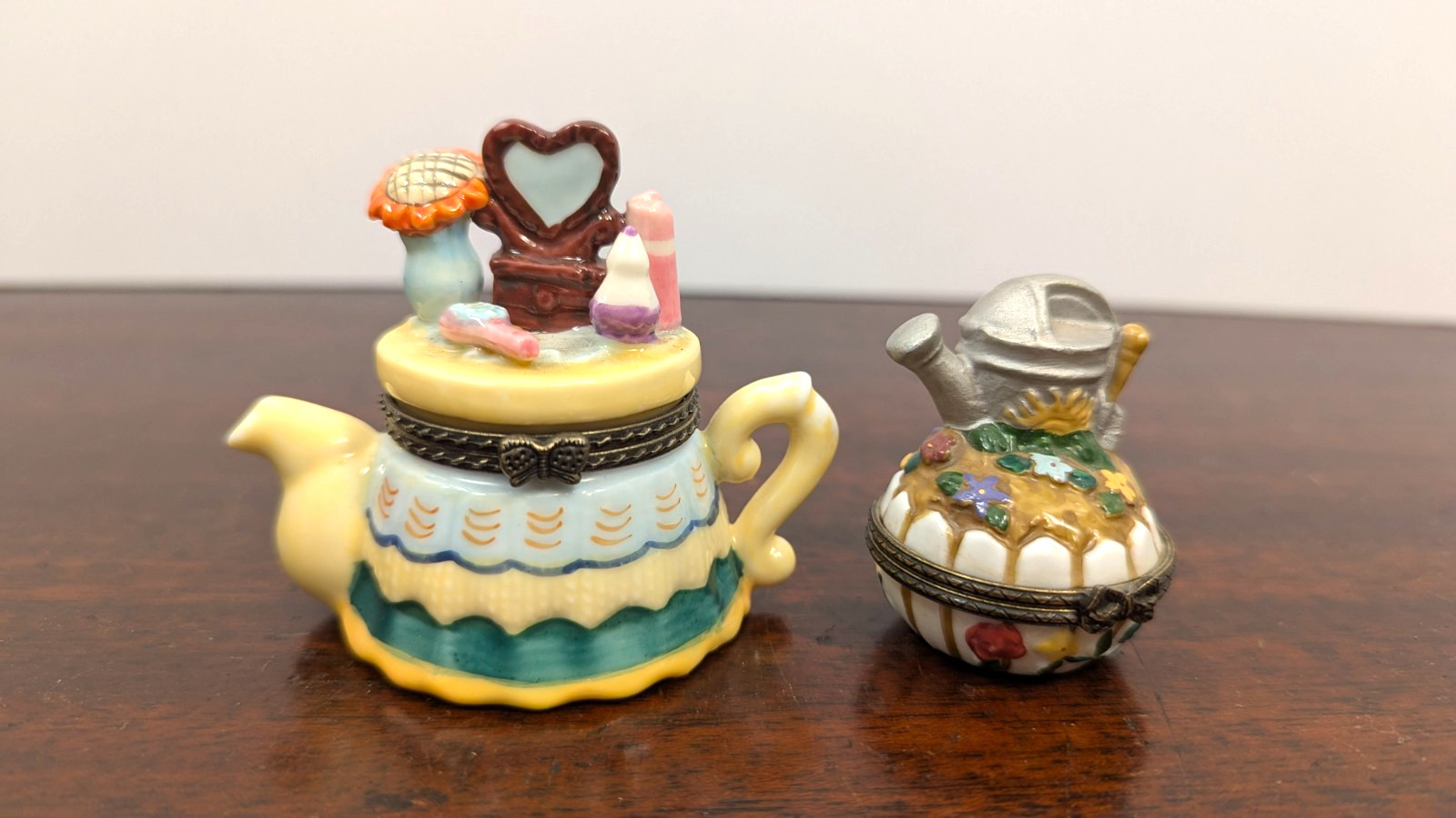 Vintage Midwest Cannon Falls Porcelain Hinged Trinket Box Teapot Watering Can