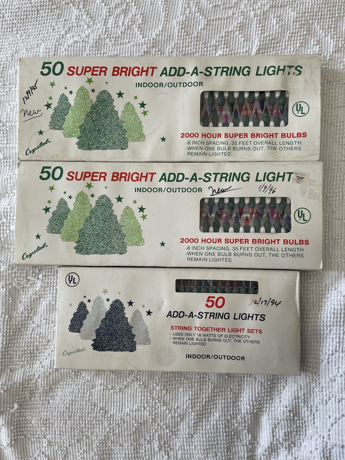 3 Unused Vtg Leco Elec Co 50 Crystal Christmas Lights Mixed Color Indoor/Outdoor