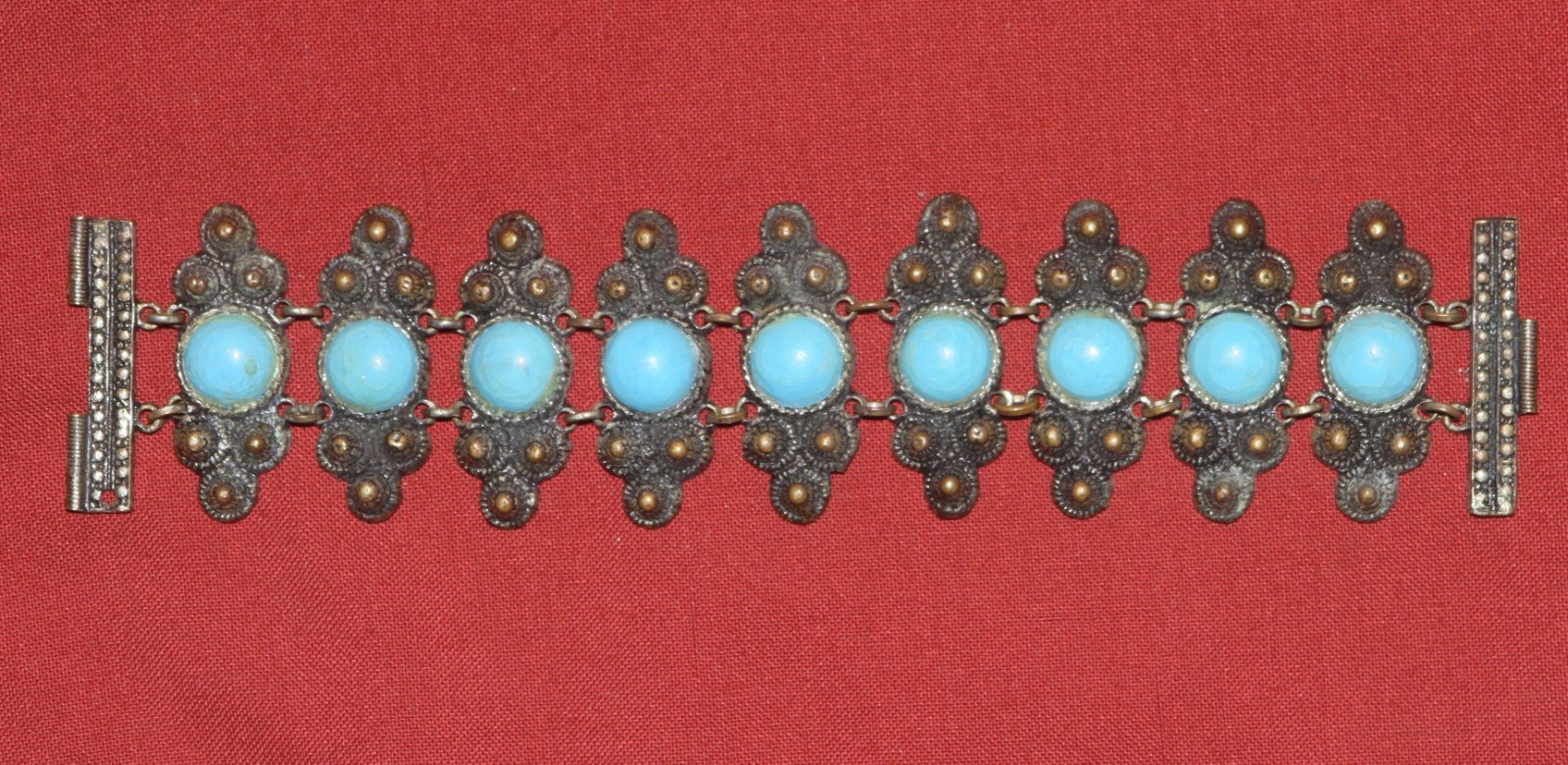 Antique Turkish Filigree Enamel Folklore ornate bracelet silver