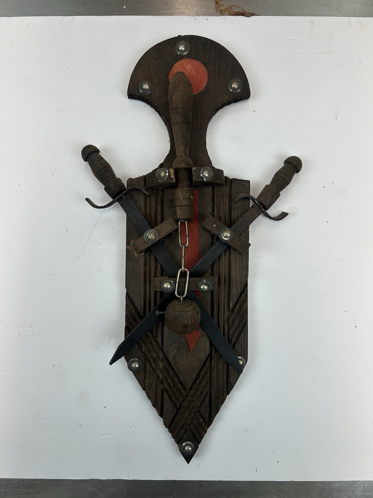 Vtg Medieval Sword & Mace Wall Decor Plaque Removable Miniature Weapons