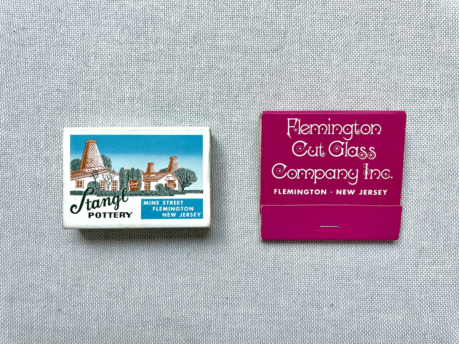 2 pcs Vintage Matchbooks Flemington Cut Glass Stangl Pottery Flemington, NJ