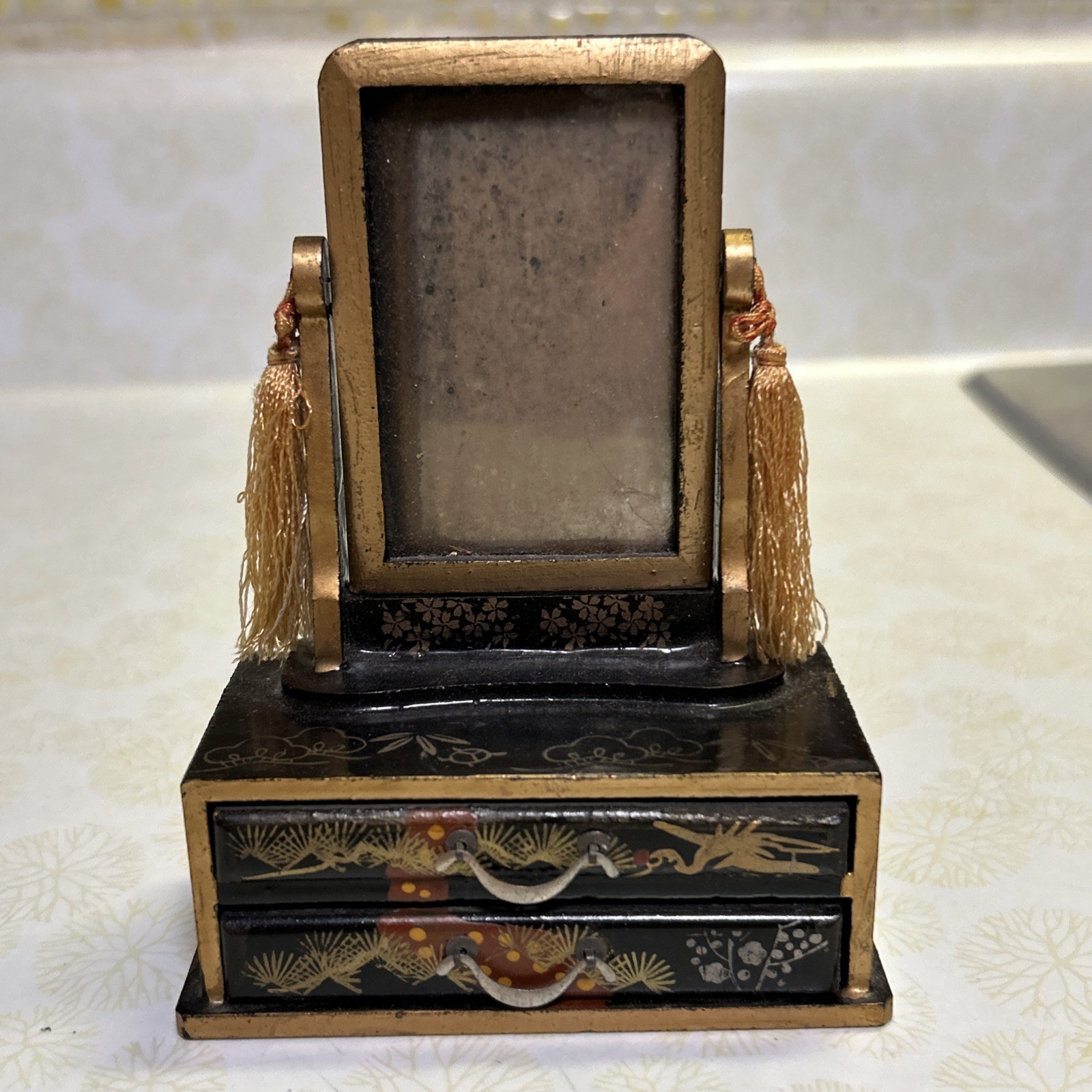 VTG Japanese Hina Dollhouse Furniture Lacquer Vanity Mirror Stand (Kagami-dai)