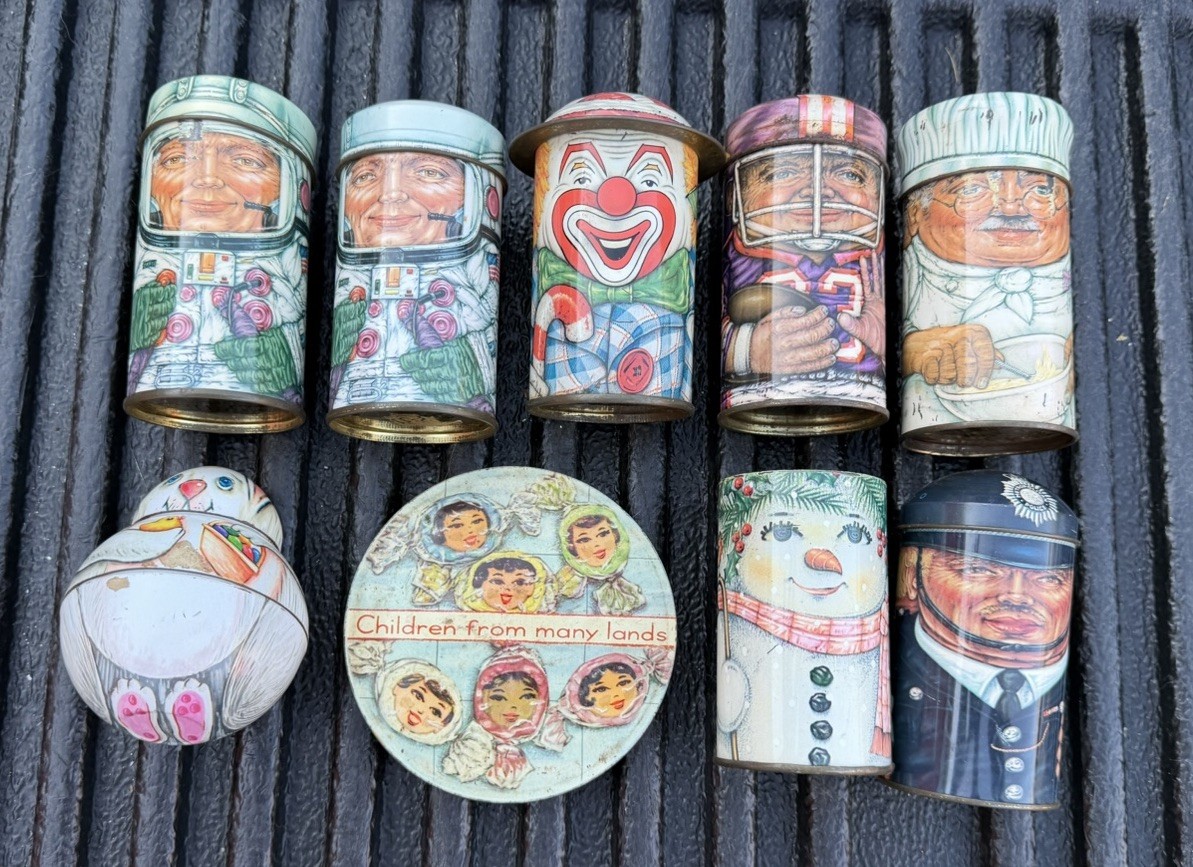 Vintage Lot If 8 Tin Box Company Cap-Tins Made in England