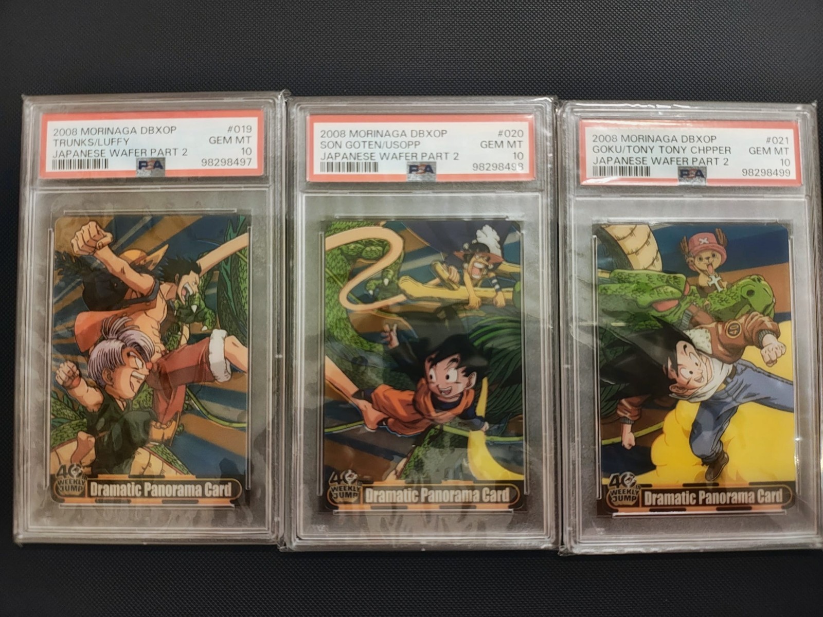 Lot 3 PSA 10 Sequential Set 2008 Morinaga DBXOP Weekly Jump Dramatic Panorama