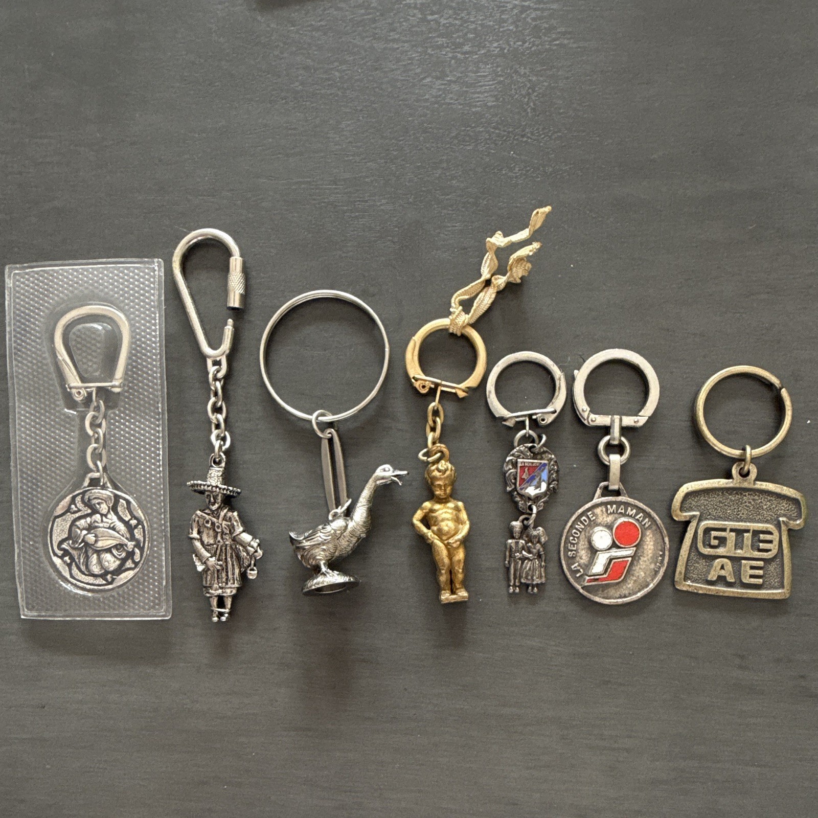Lot of 7 Modern Advertising Metal Keychains w/ Detachable Keyring