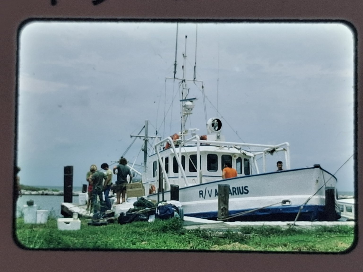 Research Vessel R/V ARIUS Color Slide 1975 Boat Oceanography Dock