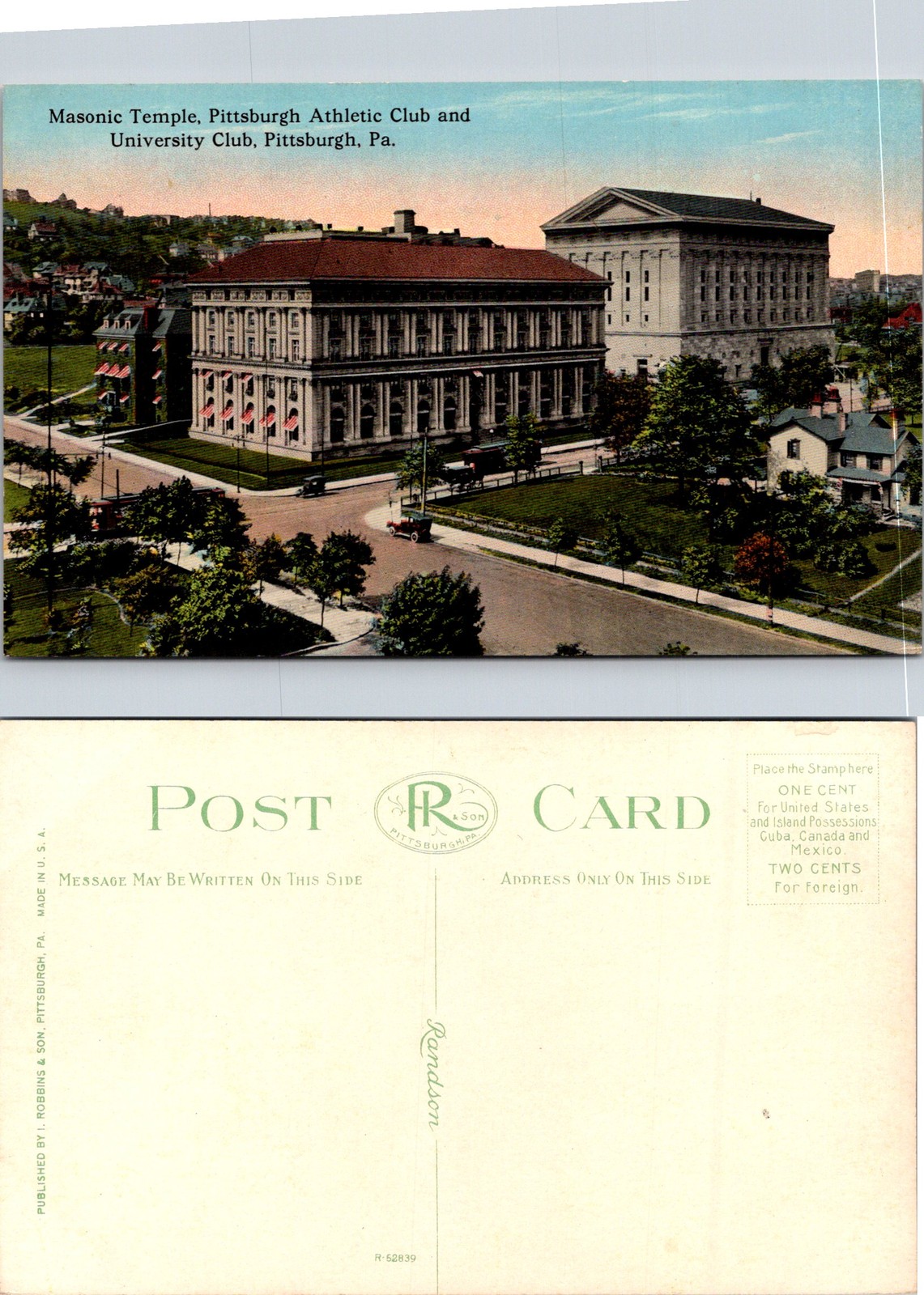 Pittsburgh PA Masonic Temple, Athletic Club and University Postcard 74733