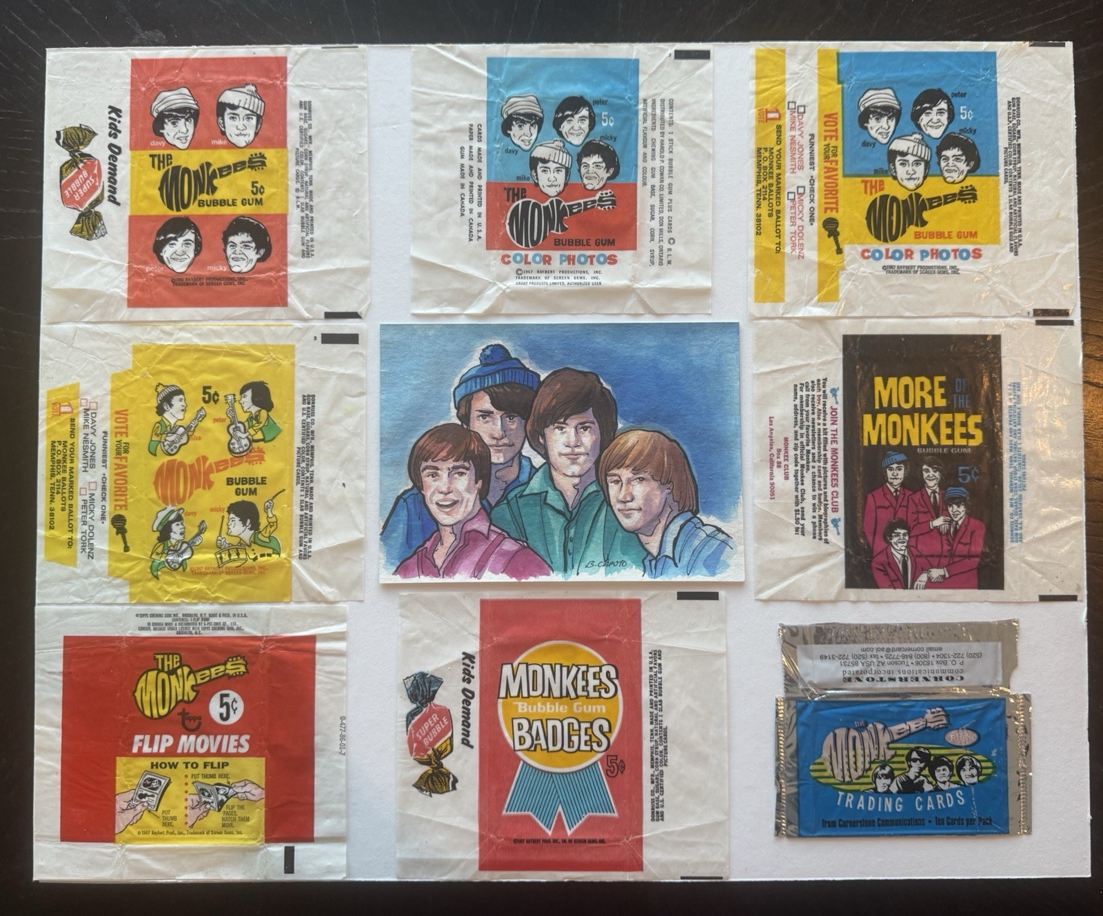 Vintage 1966-1967 The Monkees Wax Pack Wrapper Lot Topps Donruss OPC Badges Flip