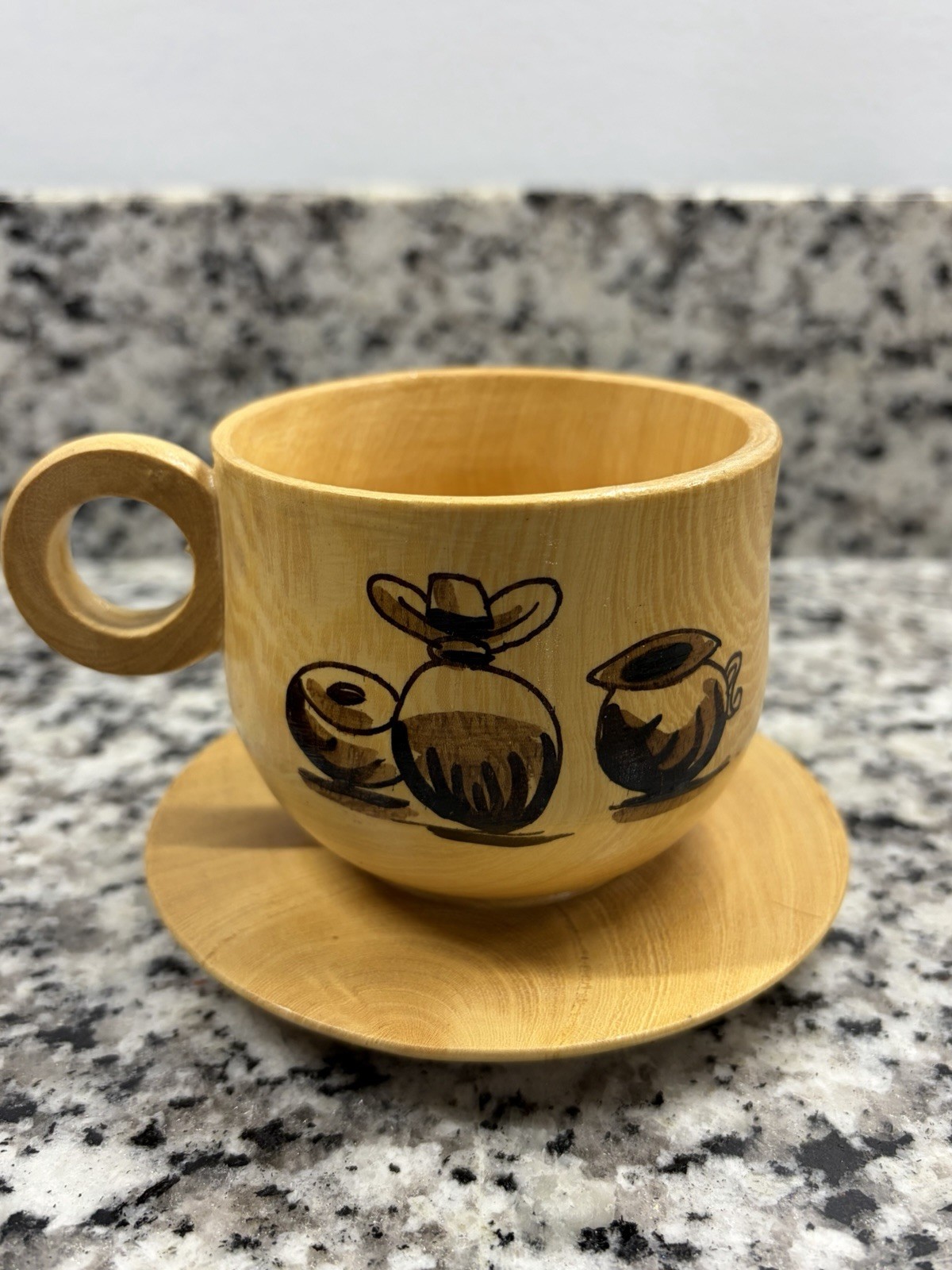 Hand Made Hand Painted Wooden Cup And Saucer Handpicked From Ecuador