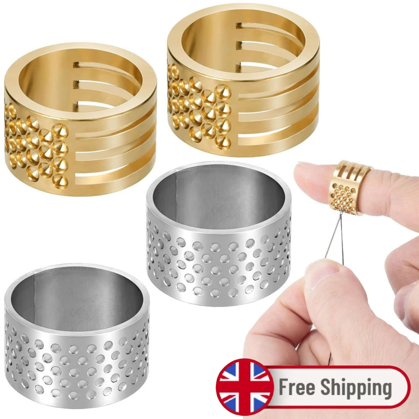 4Pcs Metal Finger Thimbles Adjustable Fingertip Protectors Sewing DIY Quilting