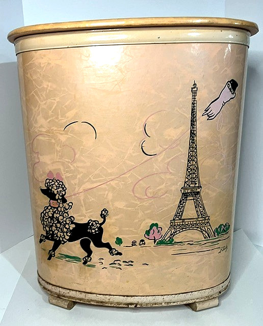 Pearl Wick Fifi Poodle in Paris Rustic Laundry Hamper Vintage Retro 1950's /Rare