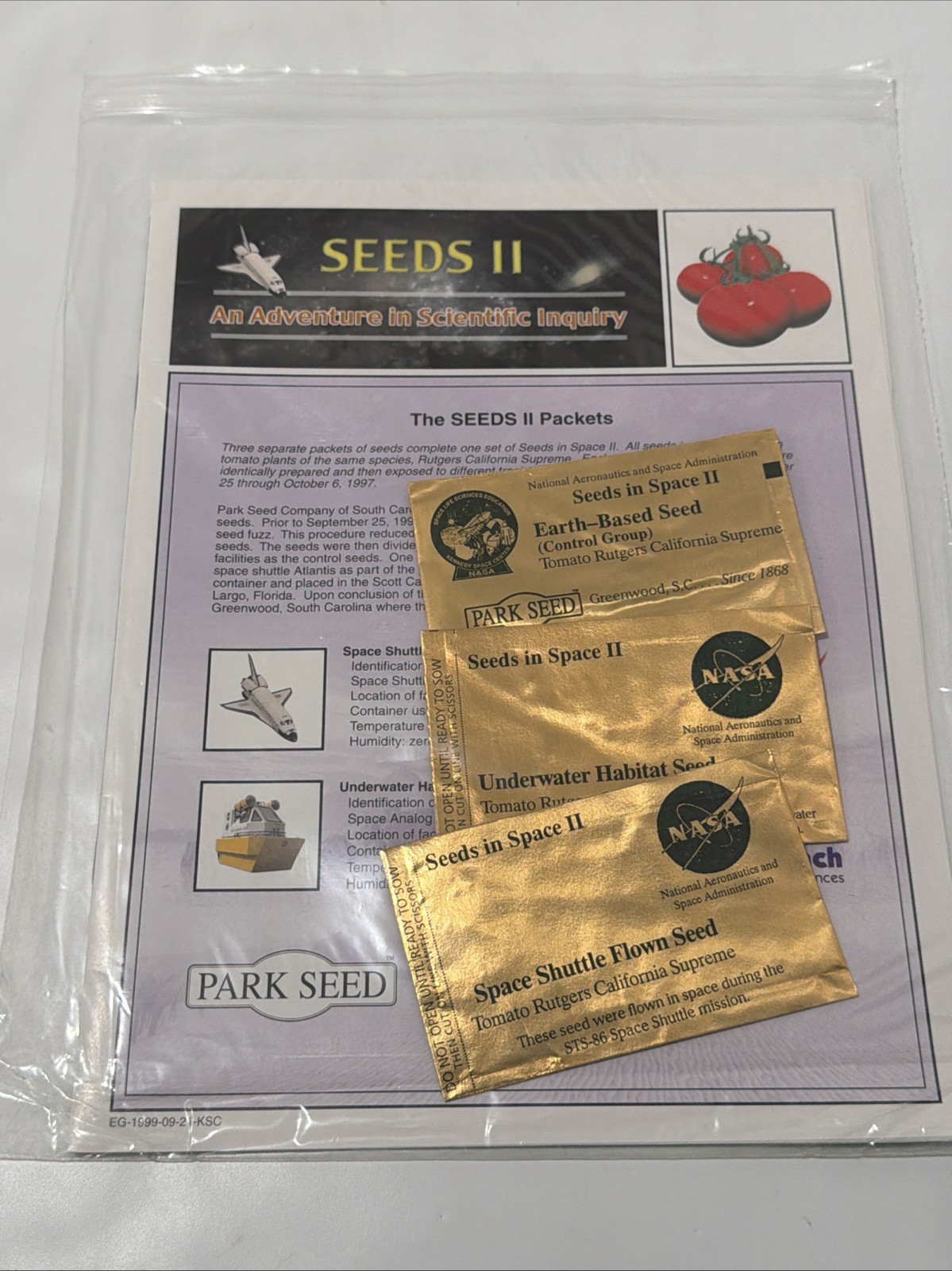 Rare NASA Tomato Project SEEDS II Kit Space Exposed Experiment - Seeds In Space