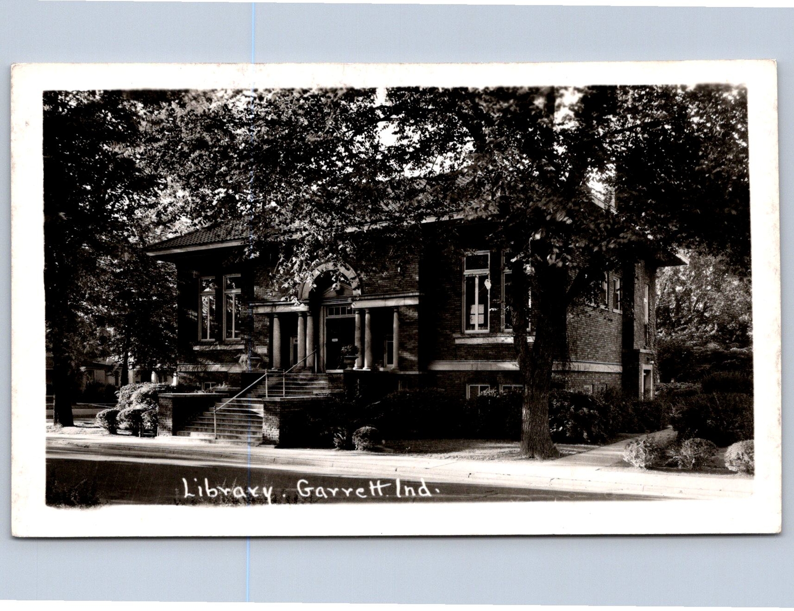 K16/ Garrett Indiana RPPC Postcard c1940s Library Building  376