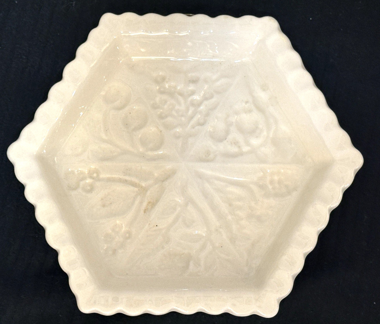 The 1869 Victorian Pottery Shortbread Mold Hexagon With Floral Fruit Design