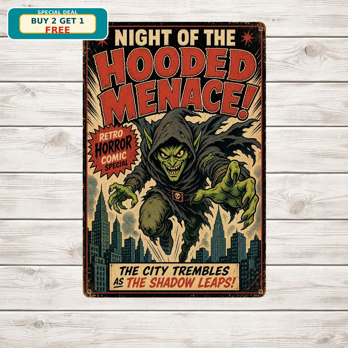 Classic Comic Book Villain Wall Decor Retro Green Metal Sign